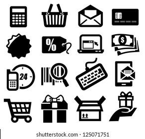 vector black shopping icons set on gray