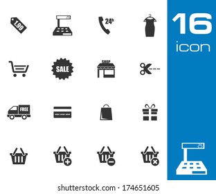 Vector black shopping icons set on white background.