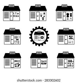 vector black shopping icons set