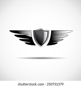 Vector Black sign shield and wings