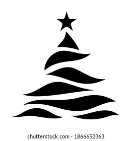 Vector black silhouette of an abstract Christmas tree isolated on a white background.