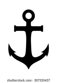 Vector black silhouette of an anchor isolated on a white background.