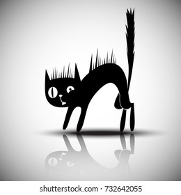 Vector Black Silhouette Of Angry Cat.