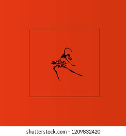 Vector black Silhouette ballerina dancer young slim elegant girl logo symbol cartoon flat figure in frame on red-brown gradient background isolate illustration poster