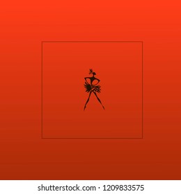 Vector black Silhouette ballerina dancer young slim elegant girl logo symbol cartoon flat figure in frame on red-brown gradient background isolate illustration poster