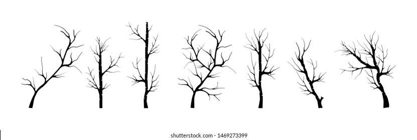 vector black silhouette of a bare tree, fire wood vector sets.