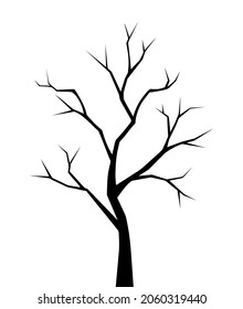 Vector black silhouette of a bare tree isolated on a white background.