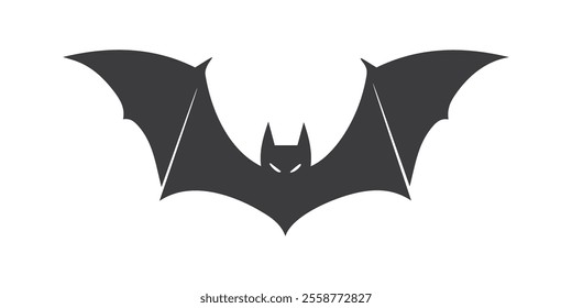 Vector black silhouette of a bat with wide spread wings on a white background