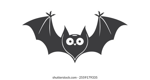 Vector black silhouette of a bat with wide spread wings on a white background