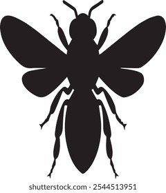 Vector black silhouette of a bee isolated on a white background.