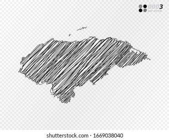 Silueta negra vectorial dibujo a mano dibujado a garabatos del mapa de Honduras sobre fondo transparente.