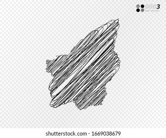 Vector black silhouette chaotic hand drawn scribble sketch  of San Marino map on transparent background.