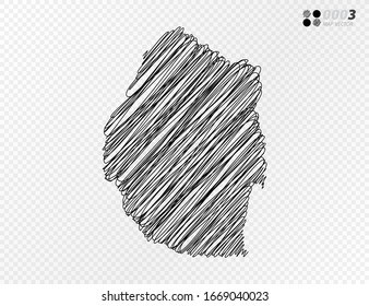 Vector black silhouette chaotic hand drawn scribble sketch  of Swaziland map on transparent background.
