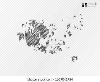 Vector black silhouette chaotic hand drawn scribble sketch  of Aland Islands map on transparent background.
