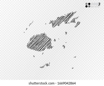 Vector black silhouette chaotic hand drawn scribble sketch  of Fiji map on transparent background.