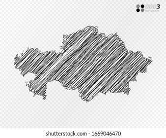 Esbozo de escarabajo negro vectorial dibujado a mano dibujando el mapa de Kazajistán sobre fondo transparente.
