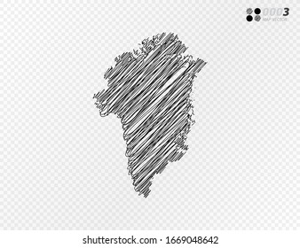 Esbozo de escarabajo negro vectorial dibujado a mano dibujado en forma de garabatos del mapa de Groenlandia sobre fondo transparente.