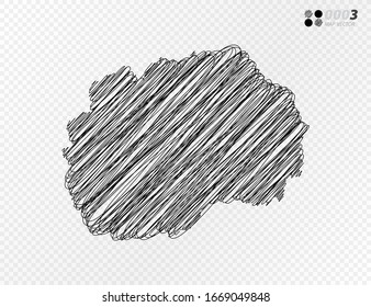 Vector black silhouette chaotic hand drawn scribble sketch  of Macedonia map on transparent background.