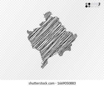 Esbozo de escarabajo negro vectorial dibujado a mano dibujando el mapa de Kosovo sobre fondo transparente.