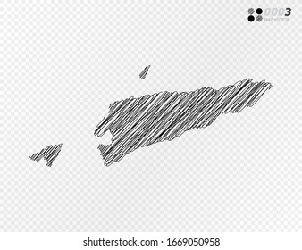 Vector black silhouette chaotic hand drawn scribble sketch  of East Timor map on transparent background.