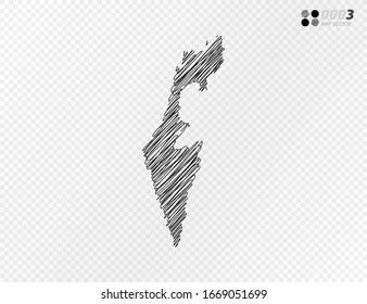 Esbozo de escarabajo negro vectorial dibujado a mano dibujando un mapa de Israel sobre fondo transparente.