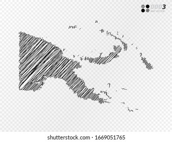 Esbozo de escarabajo negro vectorial dibujado a mano dibujando el mapa de Papúa Nueva Guinea sobre fondo transparente.