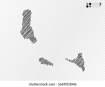 Vector black silhouette chaotic hand drawn scribble sketch of Comoros map on transparent background.