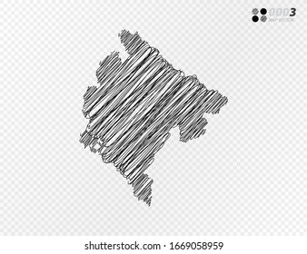 Silueta negra vectorial crotica dibujo a mano dibujando un dibujo de Montenegro mapa sobre fondo transparente.