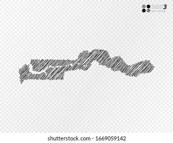 Vector black silhouette chaotic hand drawn scribble sketch  of Gambia map on transparent background.