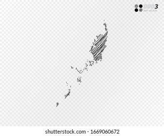 Vektorillustration schwarze Silhouette chaotische handgezeichnete Skizze von Palau Karte auf transparentem Hintergrund.