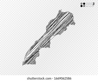 Vector black silhouette chaotic hand drawn scribble sketch  of Sahara map on transparent background.