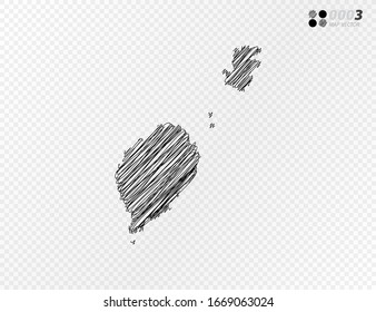 Vector black silhouette chaotic hand drawn scribble sketch  of Sao Tome map on transparent background.