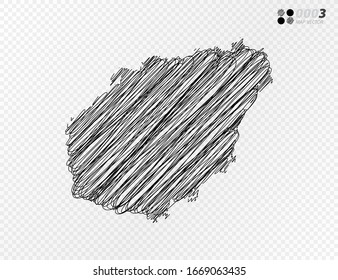 Vector black silhouette chaotic hand drawn scribble sketch  of Hainan map on transparent background.