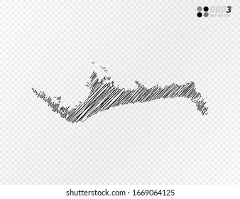 Vector black silhouette chaotic hand drawn scribble sketch  of Grand Bahama map on transparent background.