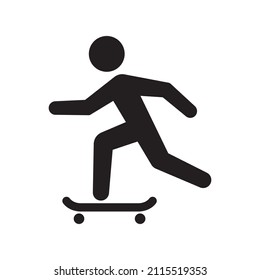 Vector black silhouette of a character riding a skateboard. Isolated on white background.