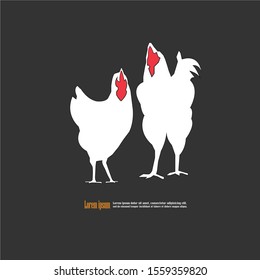 Vector black silhouette of chicken isolated on white background.vector illustration.