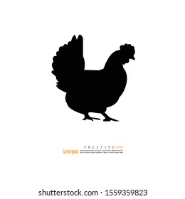 Vector black silhouette of chicken isolated on white background.vector illustration.