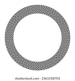 Vector black silhouette of circle with tire pattern texture. Isolated on white background