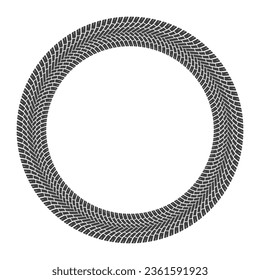 Vector black silhouette of circle with tire pattern texture. Isolated on white background