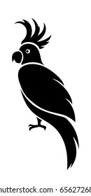 Vector Black Silhouette Of A Cockatoo Parrot.