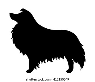 Vector black silhouette of a collie dog isolated on a white background.