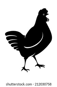 Vector black silhouette of common chicken isolated | Chicken black icon 