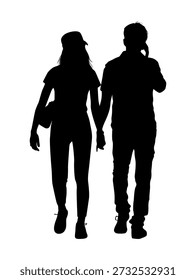 Vector negro silueta de una pareja en un paseo de la mano