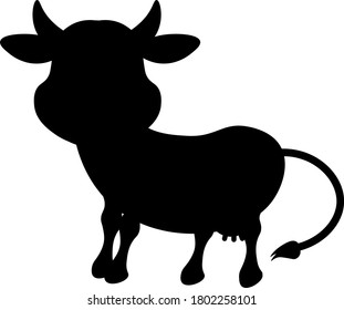 Vector black silhouette of a cow. Illustration on a white background.