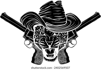 vector black silhouette of cowboy leopard design