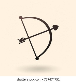 Vector Black Silhouette Cupid Bow with Love Arrow Icon