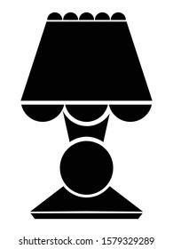 Vector black silhouette of decorative table lamp on white. Side view. Motives of interior, architecture, decoration, business objects, hotels and travels, household electrical appliance