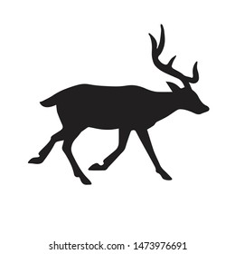 Vector black silhouette of deer isolated on white background
