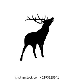 Vector black silhouette of a deer, wild animal vector illustration, flat design.