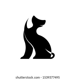 Vector black silhouette of a dog isolated on a white background.